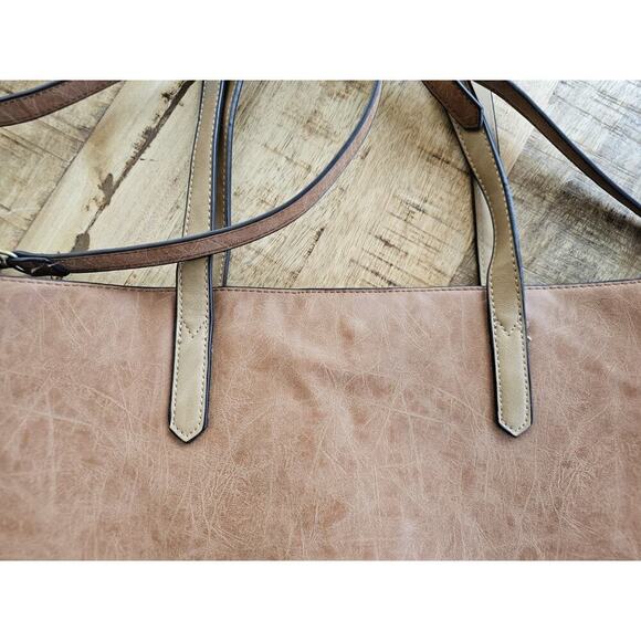 Joy Susan Vegan Leather Brushed Tote Bag Brown EUC - Picture 3 of 16